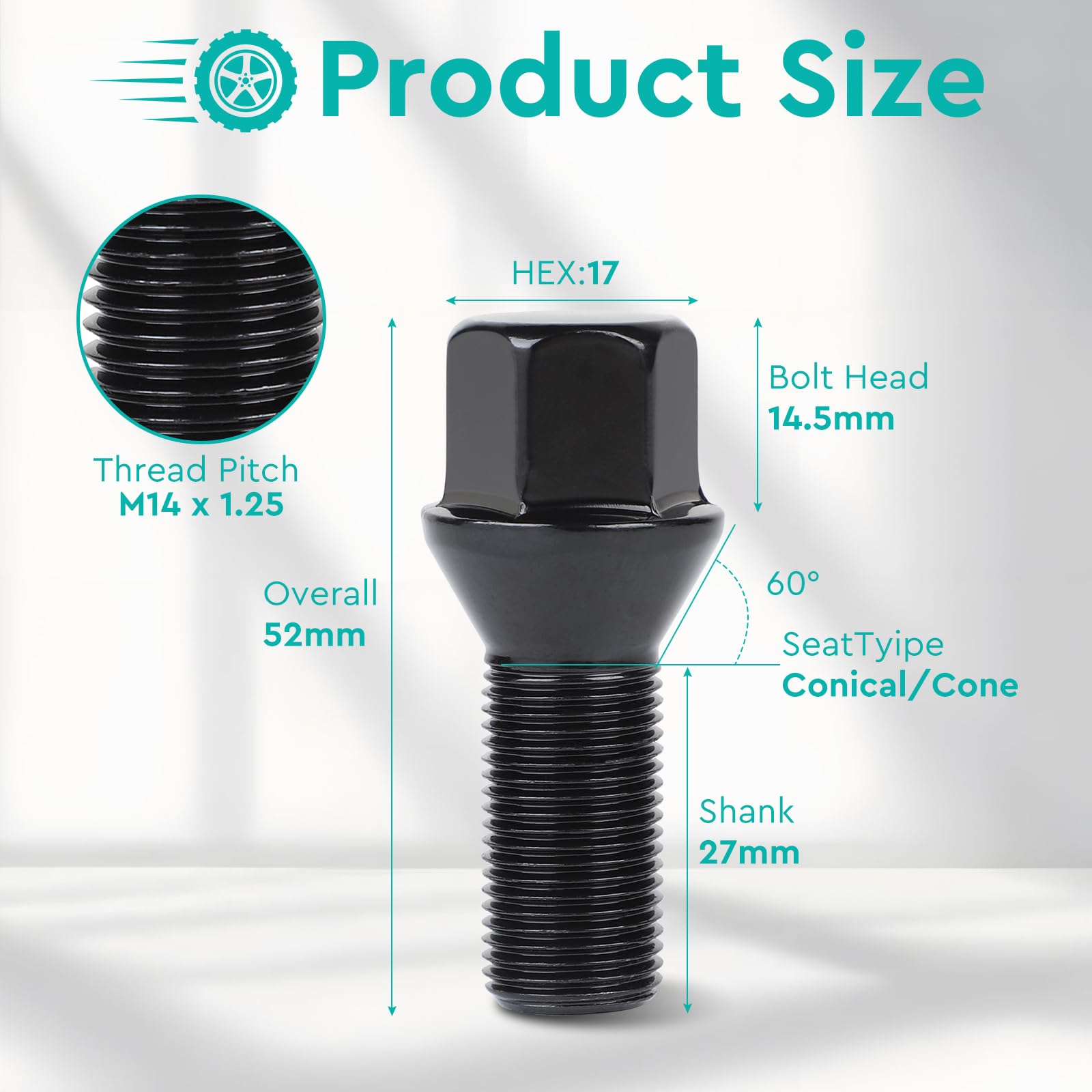 EFUTURETIME Kit 20 Bulloni Ruota, M14 x 1,25, 27 mm, Sede Conica 60°, SW 17 mm, Compatibili con BMW Serie 1, Serie 3 e Serie 5
