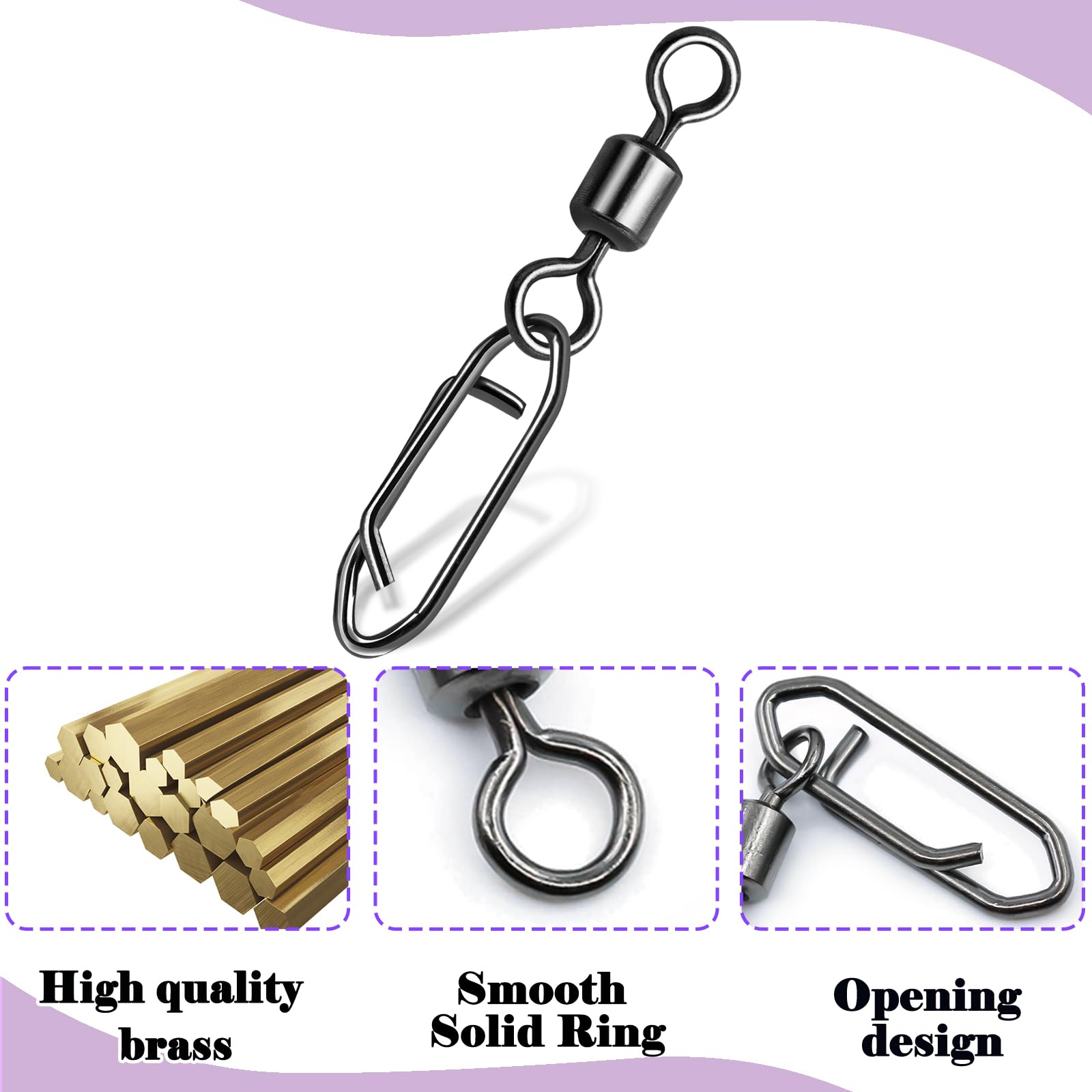 Natufish 50Pcs High Strength Fishing Snap Swivels | Ball Bearing Speed Clips with Stainless Steel | Saltwater/Freshwater Quick-Change Swivels for Lures, Tackle Clips