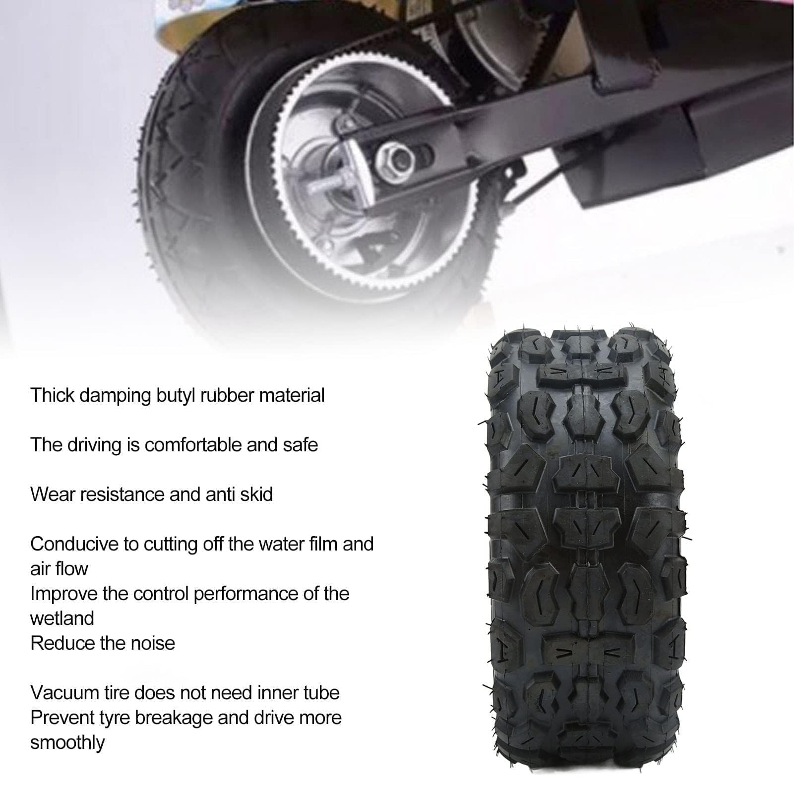 VBESTLIFE Pneu de Scooter électrique, 100/65-6.5, Pneu Anti-dérapant Hors Route en Caoutchouc épaissi, Adapté aux Jours de Neige et de Pluie