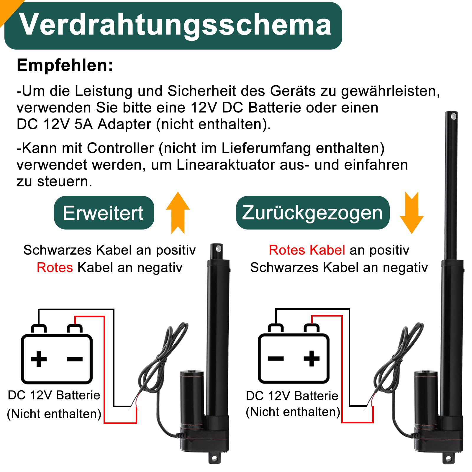 Linearantrieb 12V 2000N 700mm IP65 Wasserdicht 8mm/s Linear Actuator
