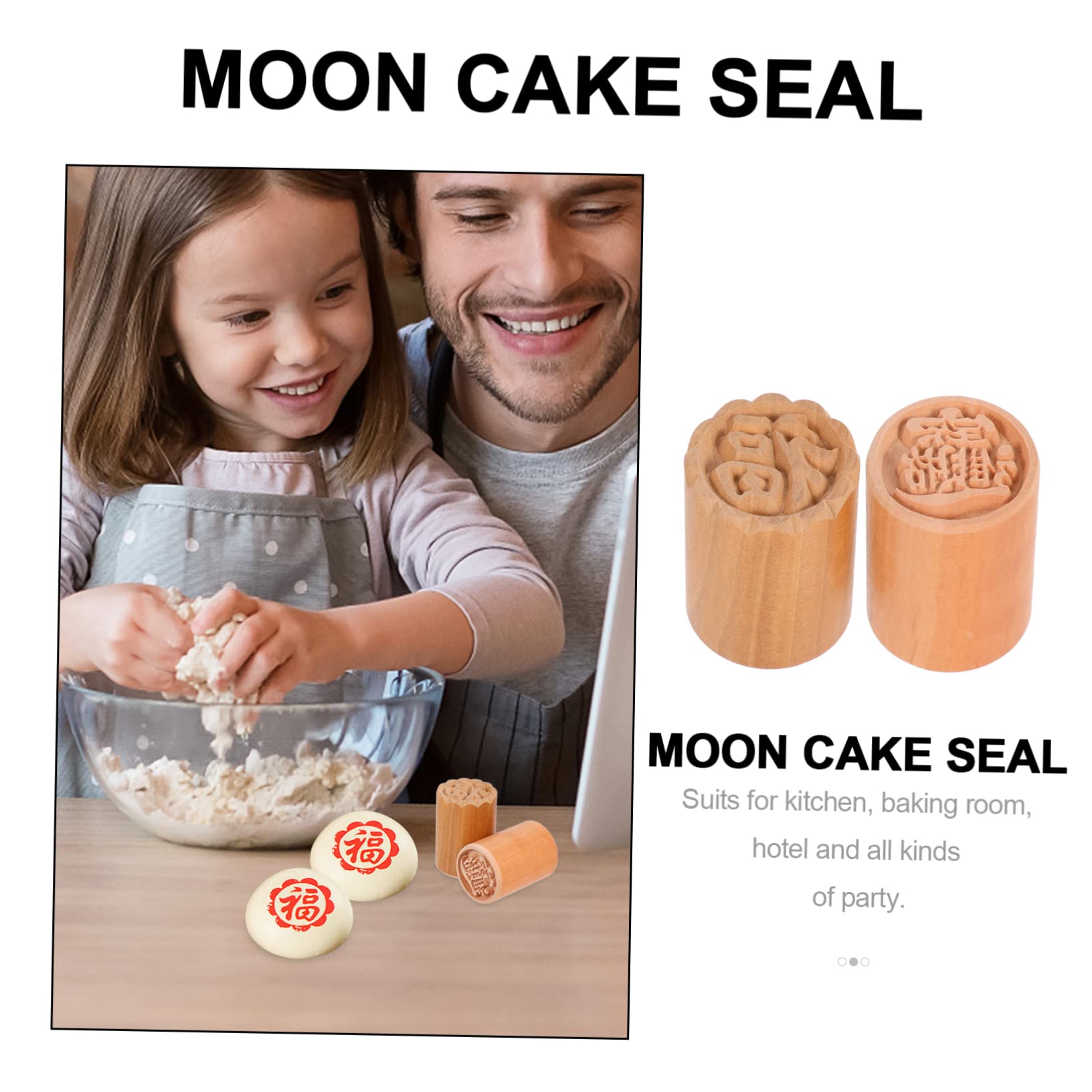 PRETYZOOM 2Pcs Wooden Moon Cake Stamp Traditional DIY Cookie Press for Moon Cake Dim Sum Steamed Bread Baking Tool for Creative Pastry Decoration