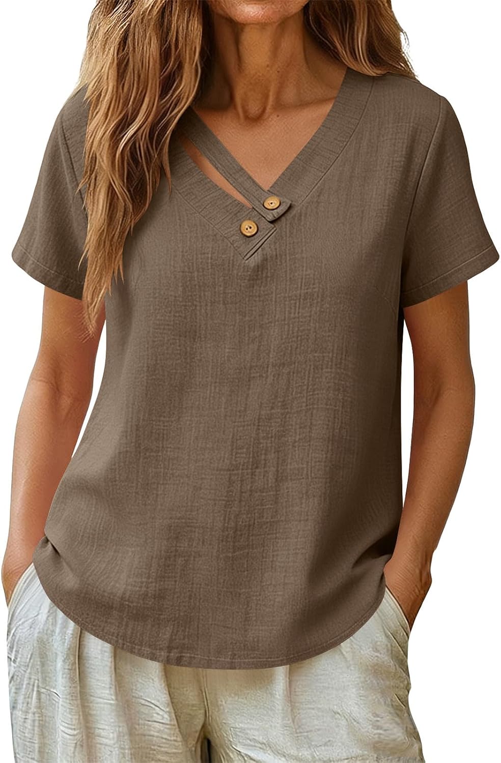 V Neck Summer Shirts for Women Soft Short Sleeve Holiday Tops Ladies 2026 Casual Blouses Vacation Plain Tees