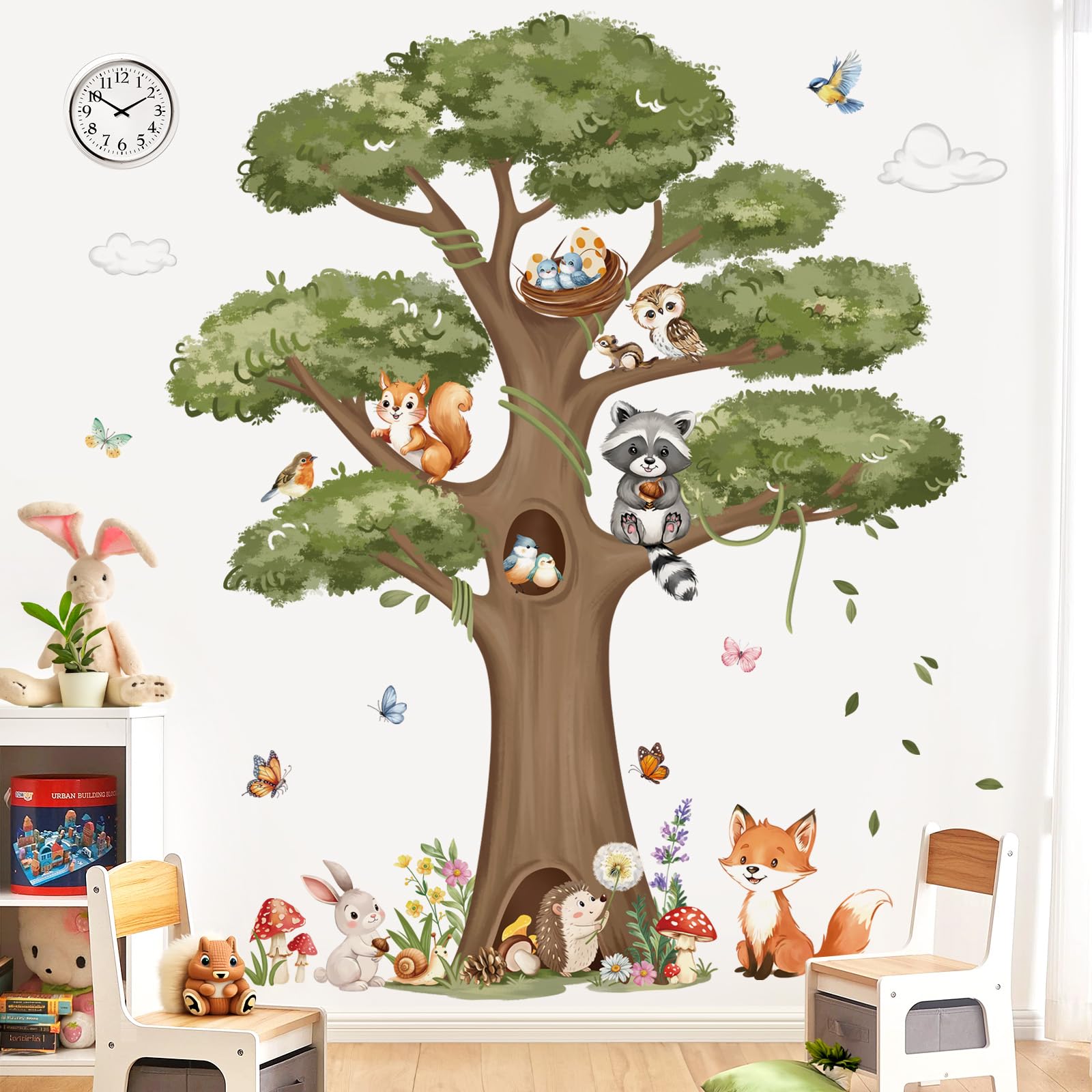decalmile Woodland Animals Large Tree Wall Stickers Forest Animal Fox Rabbit Hedgehog Wall Decals Kids Room Baby Nursery Bedroom Wall Decor - Image 3