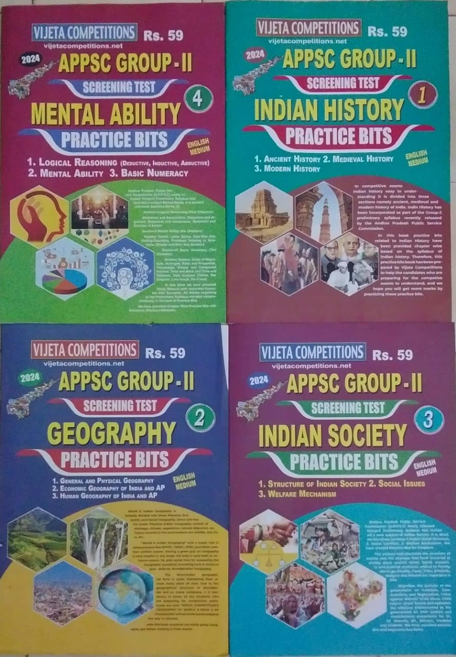 APPSC Group II Screening Test Indian History, Geography, Indian Society, Mental Ability SET OF 4 ( A3 Size Books ) PRACTICE BITS
