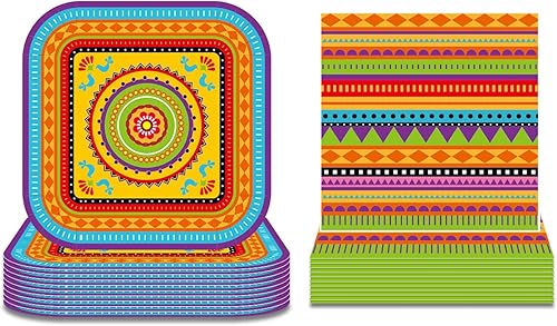 Platos y servilletas de fiesta mexicana sirven 24 chuchos, 64 piezas de platos y servilletas de fiesta para fiesta, suministros de fiesta de cactus