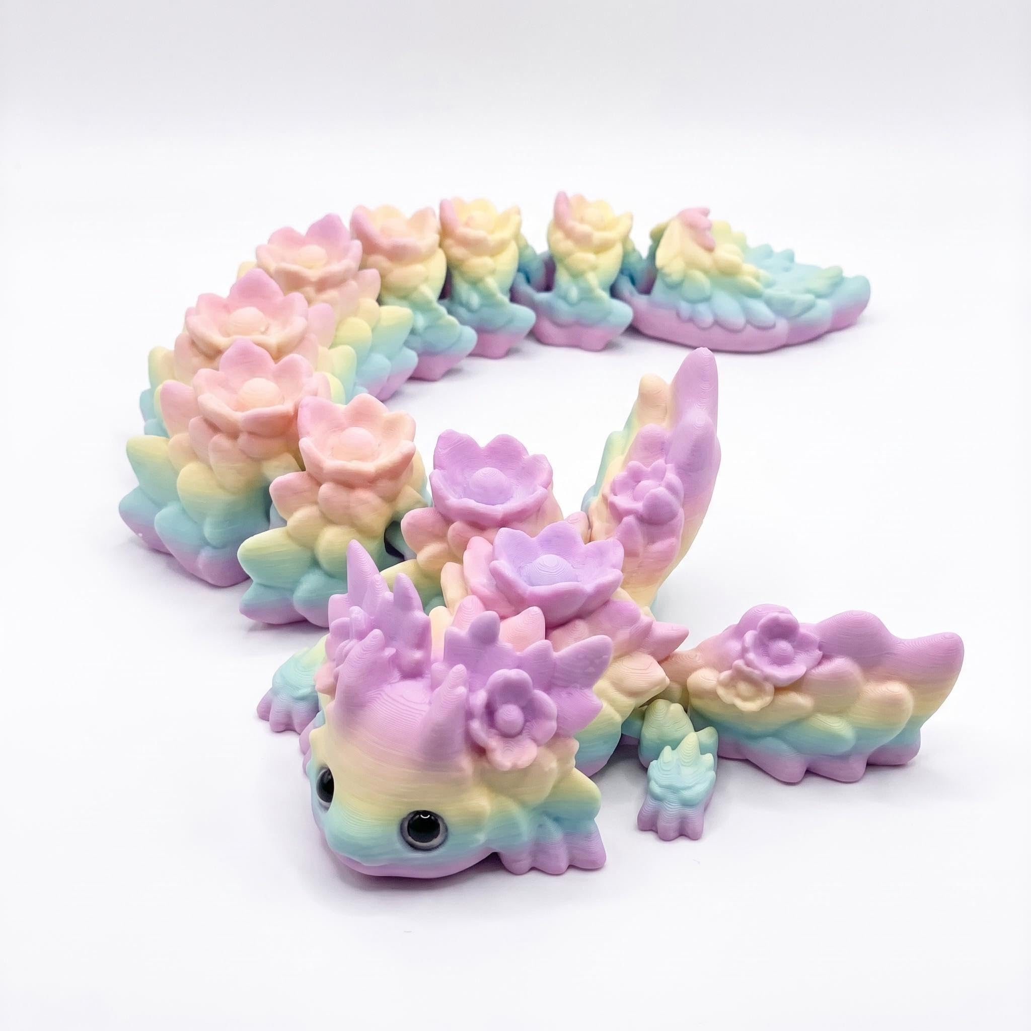 3D Printed Axolotl 8.27 Inch 3D Printed Winged Axolotl Flexible Articulated Salamander Toy Stress Relief 3D Printed Animals Desk Decor Gradient Color Fidget Gift for Animal Lovers Adults (Macaron)