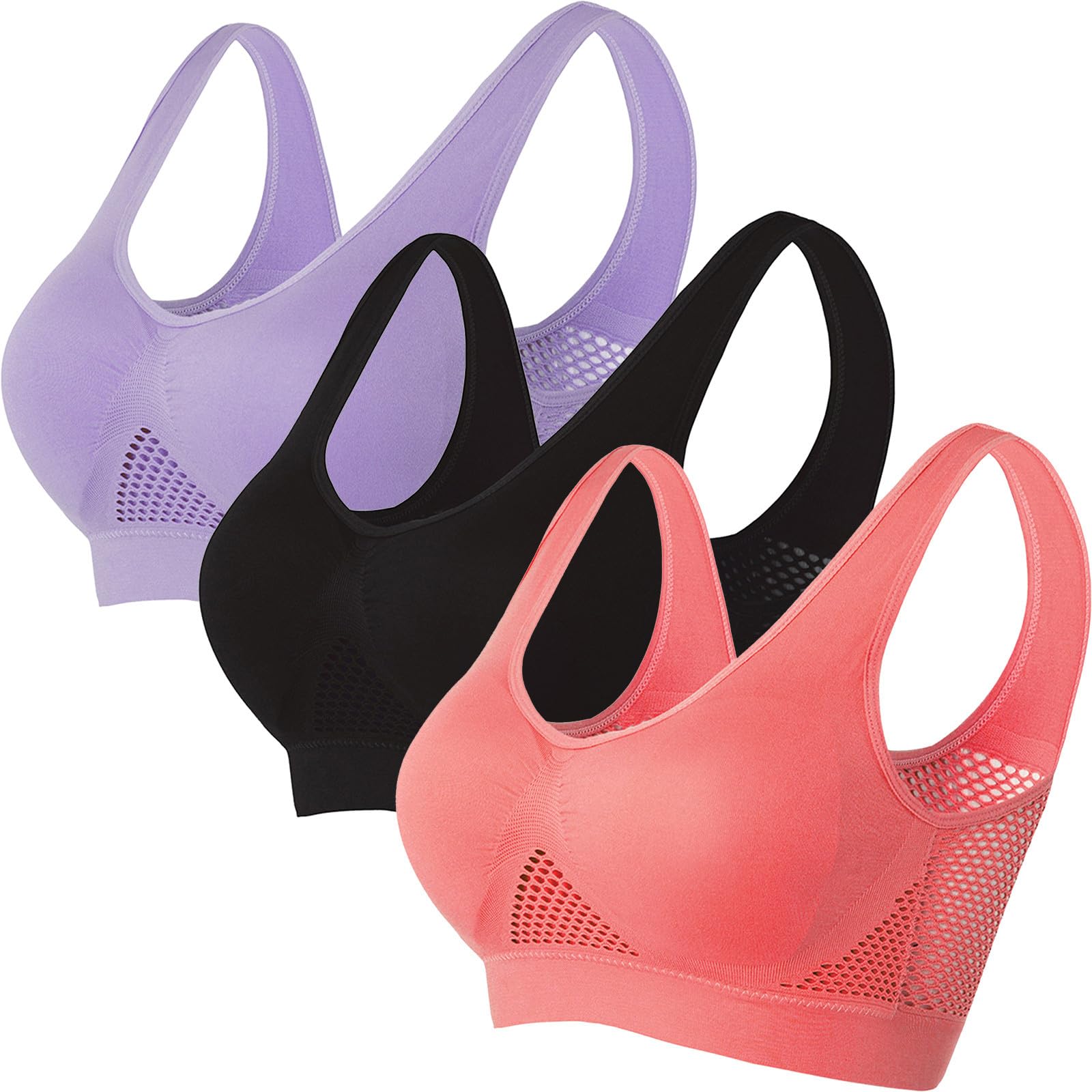 Pack de 3 Sujetadores Deportivos Sin Aros con Almohadillas Extraíbles Transpirables