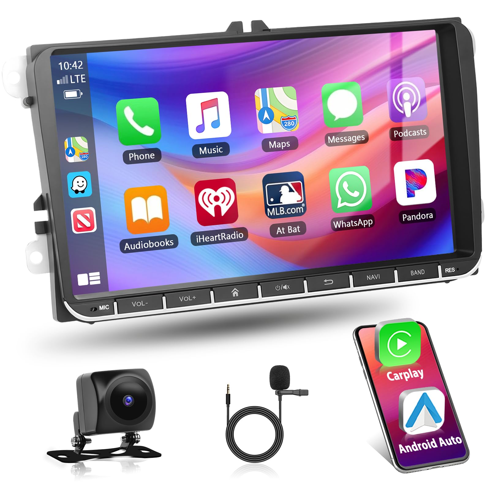 4GB+64GB Autoradio con carplay per VW Passat Golf 5 MK5 MK6 Jetta Polo Touran Sedile Sharan, 9" Stereo Bluetooth con GPS Collegamento a Specchio WiFi RDS/FM Radio Hi-Fi+Backup Telecamera