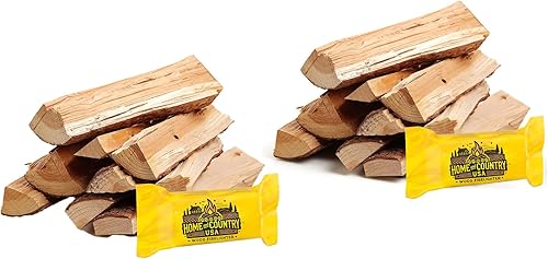 Leña por Home and Country USA (50 libras) - Madera dura, leña para fogatas al aire libre, chimeneas, estufas de leña y fogatas (con arrancador de