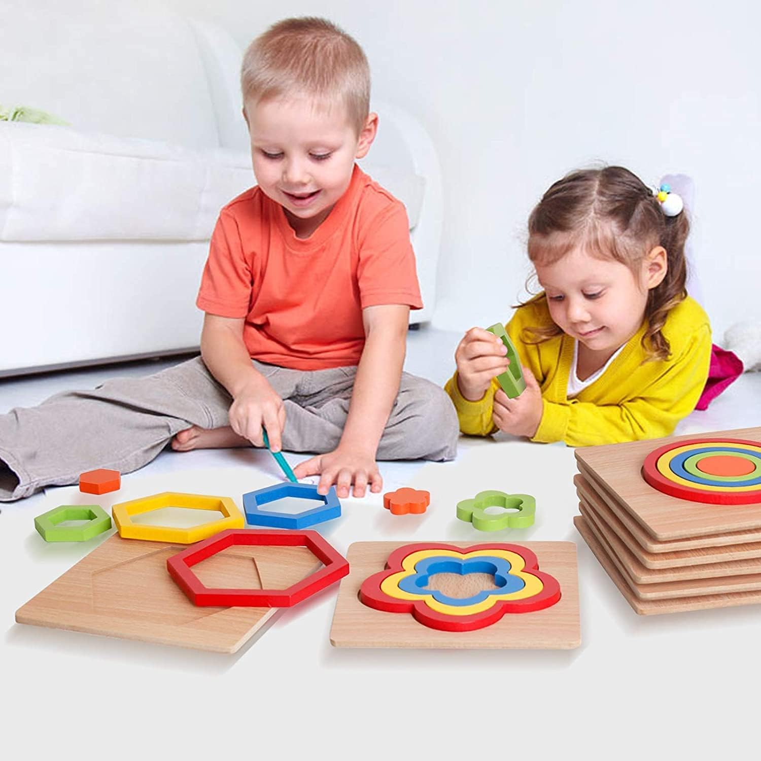 3pcs Toddler Puzzles Wooden Toys Games Montessori Rainbow Shape Sorting Puzzle Sensory Toy, Preschool Activities for Toddlers, Early Educational Gift for Kids Boys Girls Age 1-4 Year