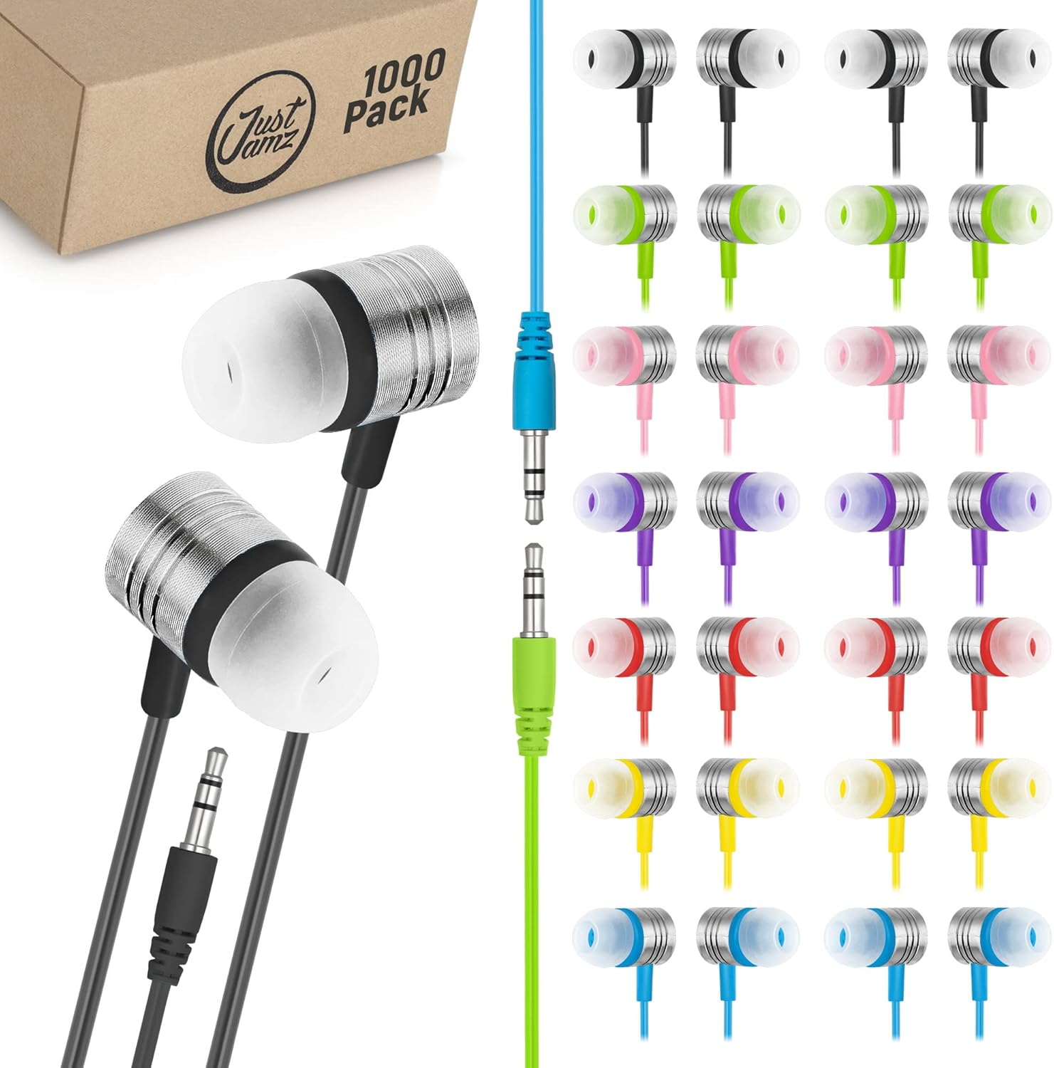JustJamz Bulk Earbuds 1000 Pack Jelly Matte Colorful in