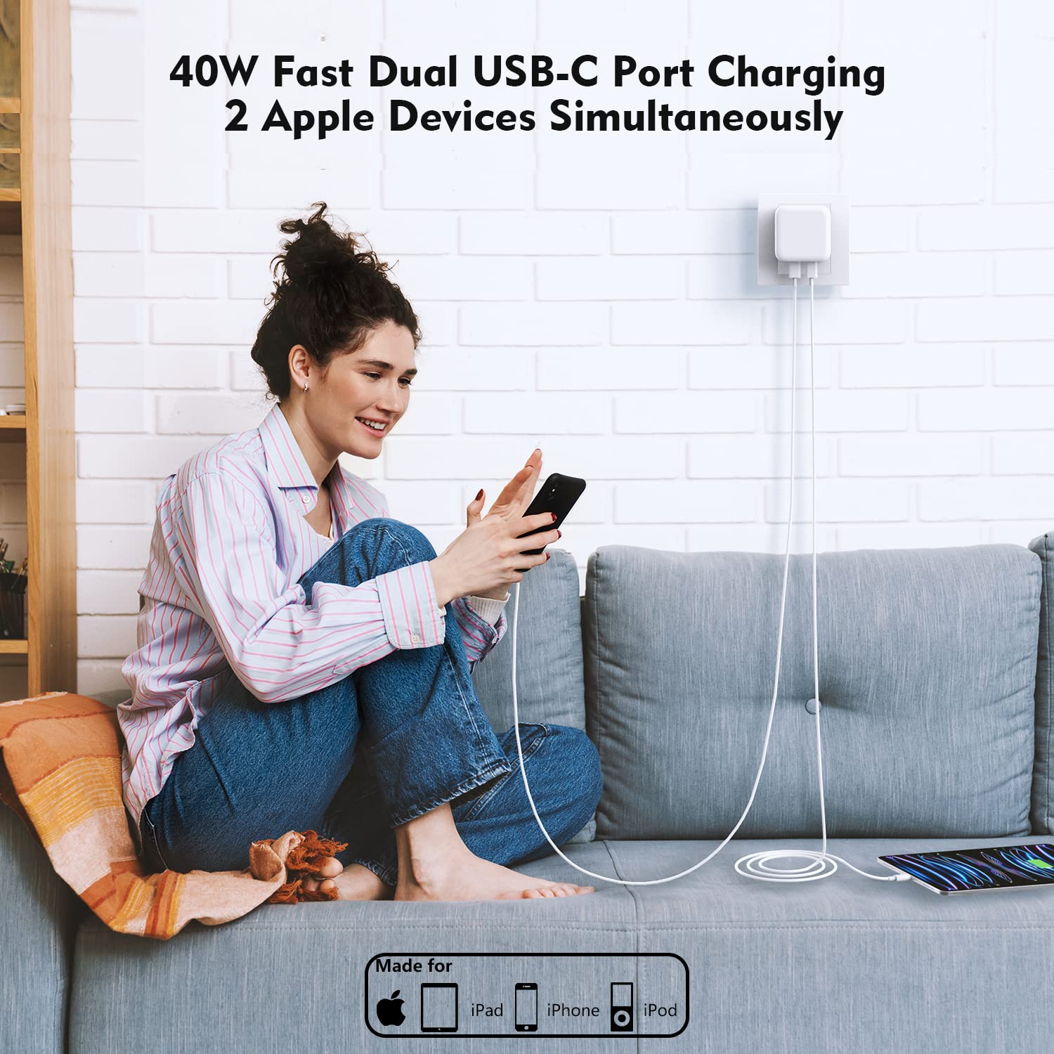 Fast Charger iPhone, iPhone 14 Charger [MFi Certified] 40W Dual Port Foldable USB-C Quick Wall Charger Block with 6FT TypeC to Lightning Cable Fast Charging for iPhone 14/13/12/Pro/Max/11/XR/SE 2022