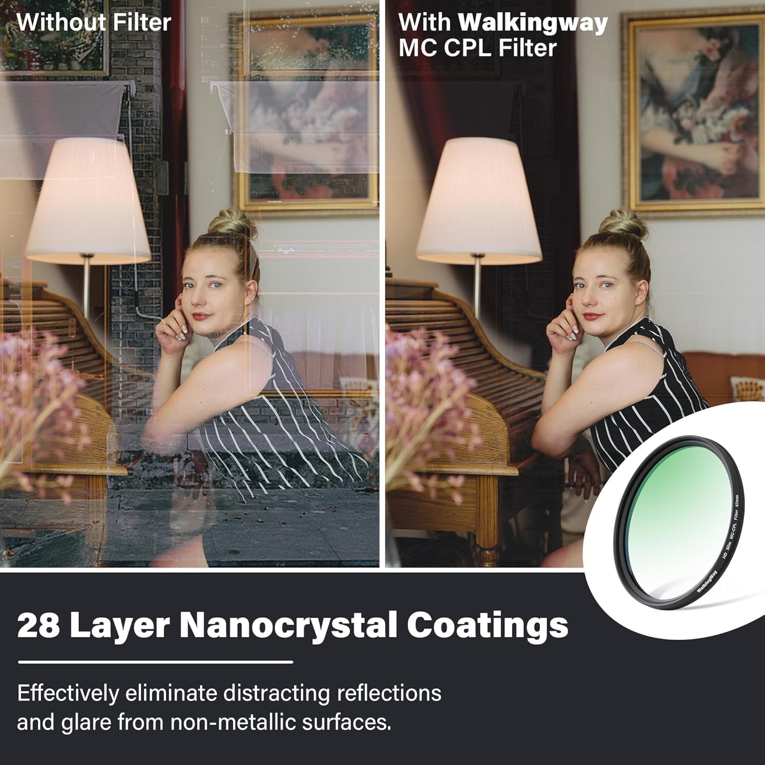 Walking Way 105mm Circular Polarizing Filter Ultra-Slim MC CPL Filter Optical Glass Circular Polarizer Filter for Camera Lens