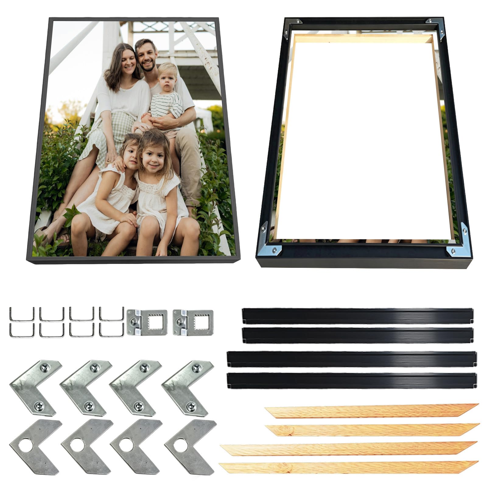 Metal Canvas Frame 50x70cm(20x28in),Suitable for 55x75cm Stretched Canvas,Black Floating Frame with 0.5in Deep for Oil Painting,Poster Printing,Wall Art,Multiple Sizes with Wooden Inner DIY frame