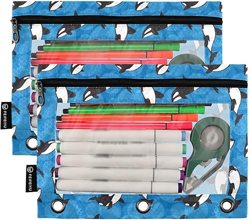 Vista 128 de ALAZA Estuche para lápices para carpeta de 3 anillas, carpetas con estampado de vacas, bolsas para lápices con ventana transparente con cremallera