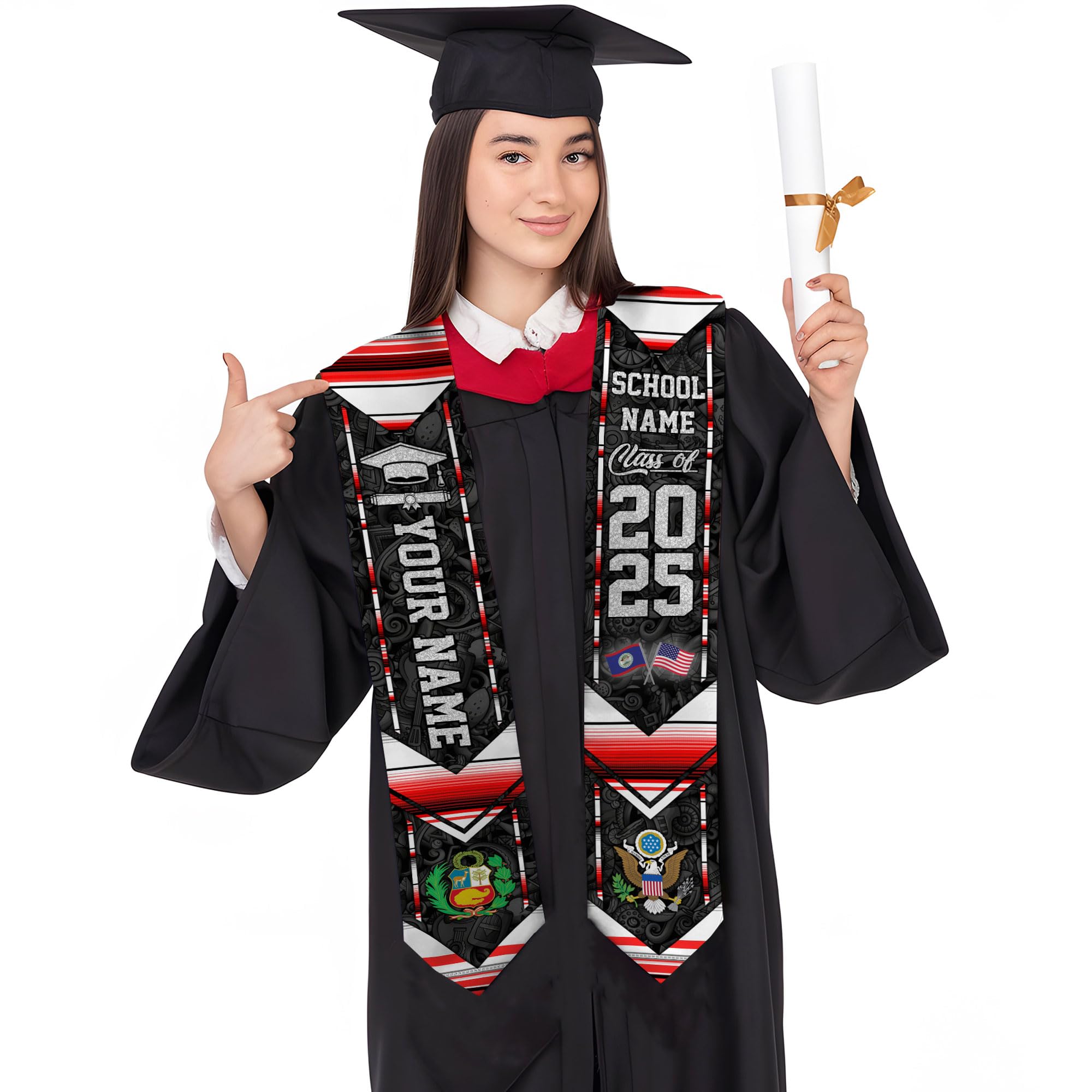 MonkeyVan Custom Peruvians Graduation Sash, Personalized Peru Graduation Stole 2025, Peruvians American Flag Graduation Sash Peru1