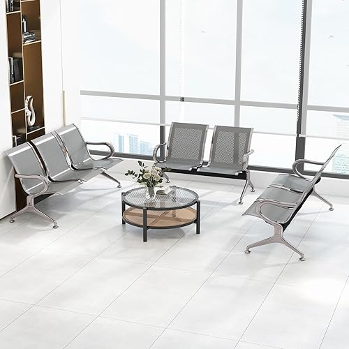 Miniatura 15 de Kinfant Silla plateada para sala de espera, banco de 2 asientos, silla de recepción de invitados con reposabrazos para aeropuerto, hospital, banco