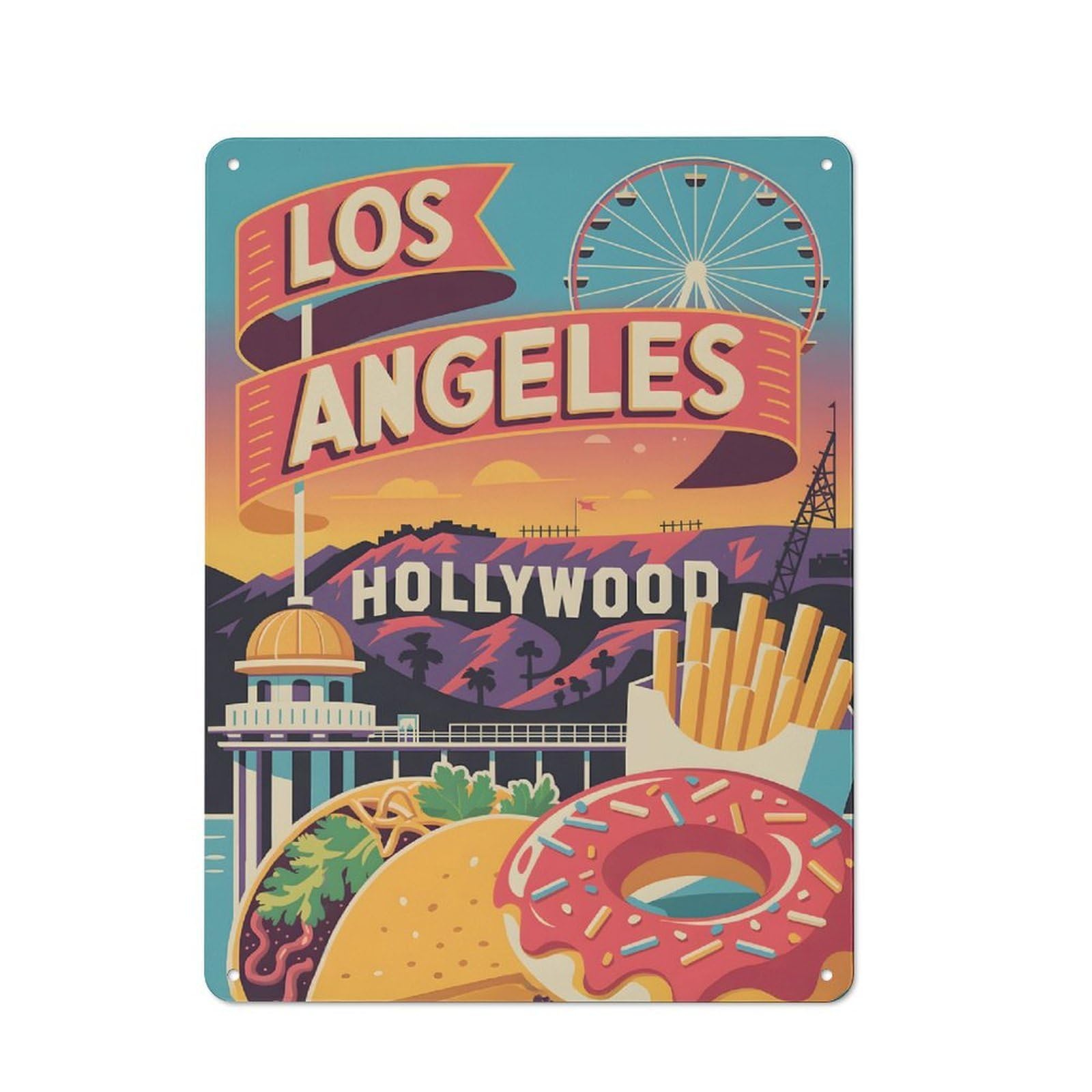 Junmoney Style-2 Tin Wall Plaque 40X30cm With Los Angeles Travel (3) For Hallway Wall, A Decorative Metal Sign For Hallways And Entrance Areas