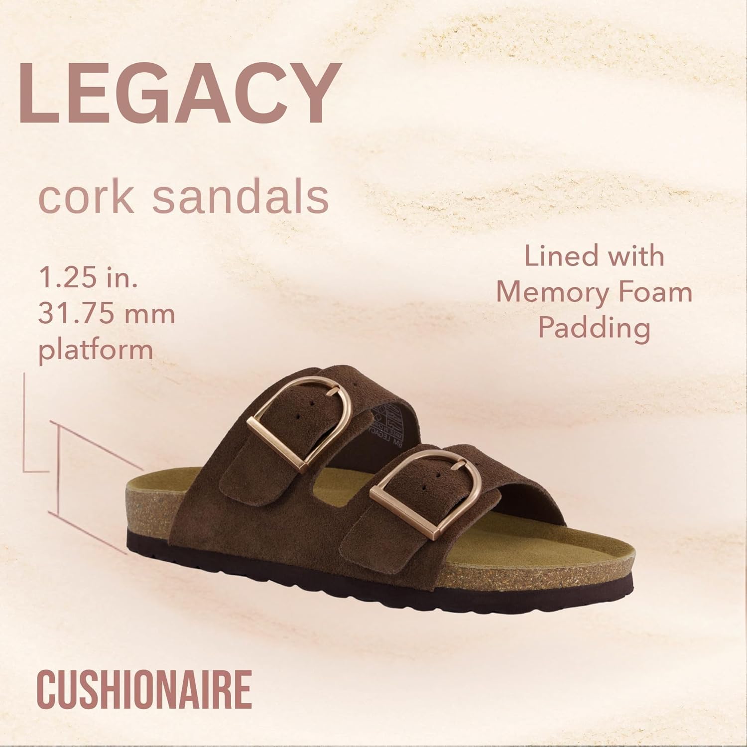 CUSHIONAIRE Legacy Cork Footbed Sandals for Women – Leather Double Strap Slides with Adjustable Buckles + Memory Foam - Image 6