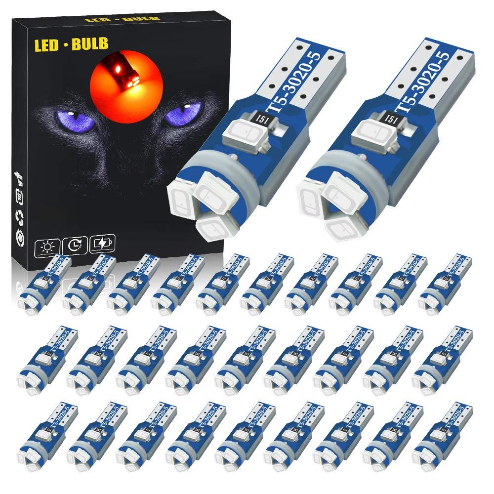 YEORO 30pcs Red T5 17 18 27 37 58 70 73 74 79 85 86 2721 LED Bulbs 5x3030 Chips LED Lamp for Map,Dashboard,Instrument panel,Dome,Gauge lights,Green. (