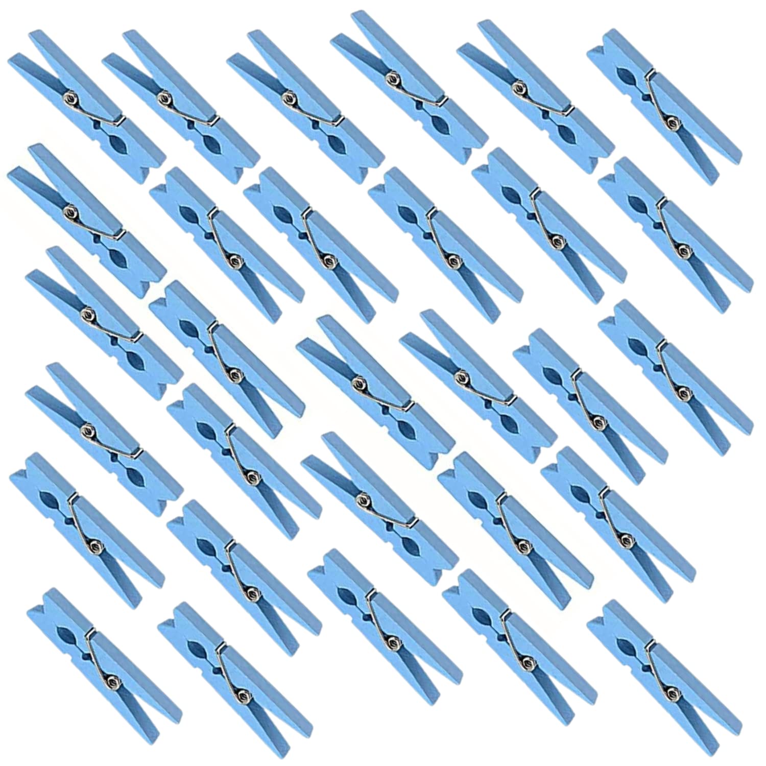 Blue Natural Wooden Clothes Pins for Baby Shower Game Crafts and Decorations (Set of 30)