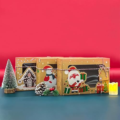 Miniatura 6 de PARSUP 24 cajas de galletas de Navidad con ventana de PVC, cajas de regalo de papel kraft para pasteles, cajas de chocolate, cajas para pasteles con