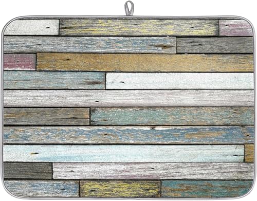 Tapete de secado de platos con estampado de madera, de 16 x 18 pulgadas, absorbente y reversible, de microfibra, para cocina, café, bar, encimera