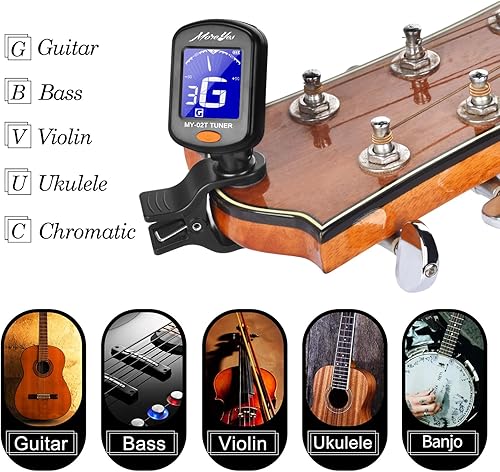 Miniatura 6 de MOREYES Púas de guitarra cejilla afinador de guitarra clip para ukelele acústico bajo guitarra clásica