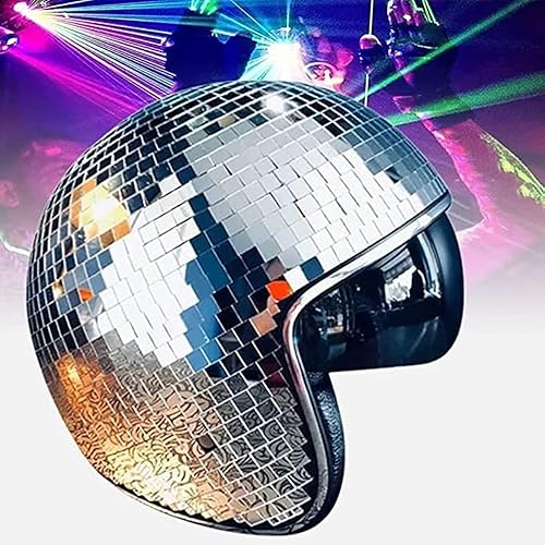 Casco de bola de discoteca con visera retráctil, casco de discoteca con espejo con purpurina para DJ, club, escenario, bar, fiesta, boda, vacaciones