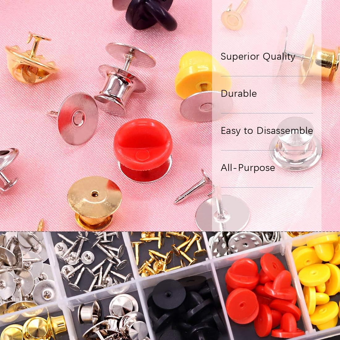 Glarks 150Pcs 3 Style Clutch Tie Tacks and Plastic Pin Back with Blank Pins for Lapel Pins, Service Bars, Jewelry Making and DIY Craft
