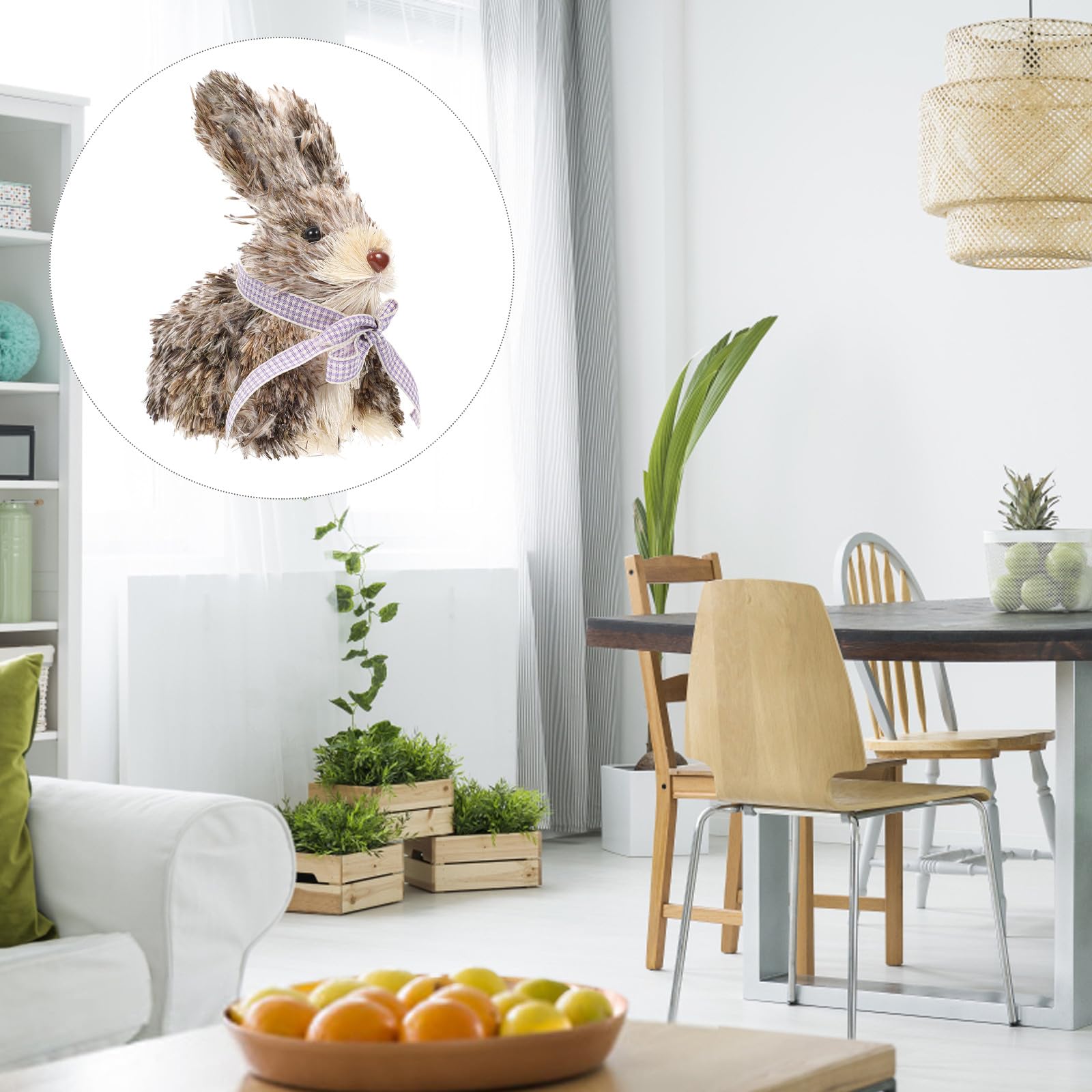 Cabilock Décoration Lapin en Paille Naturelle Tressée à la Main Ornement Animalier Fait Main Léger et Compact Décoration de Bureau et Maison pour Pâques et Intérieur Chaleureux Figurine