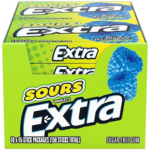 EXTRA SOURS Blue Raspberry Sugar Free Chewing Gum Sour Candy