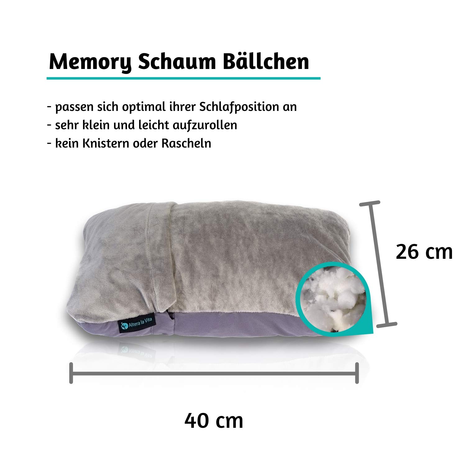 PEUJEW Reiskussen, traagschuim, campingkussen, klein kussen, 40 x 30 x 12 cm, reishoofdkussen met waterdichte pakzak, ideaal voor vliegtuig, auto en camping (S, lichtgrijs