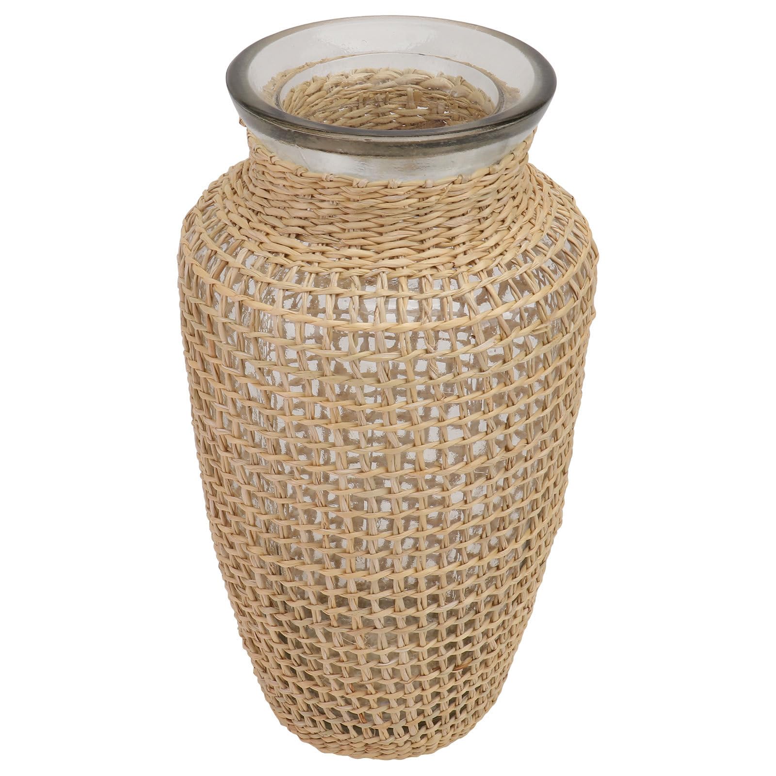 Vase à fleurs en verre pour décoration salon et plantes hydroponiques en rotin