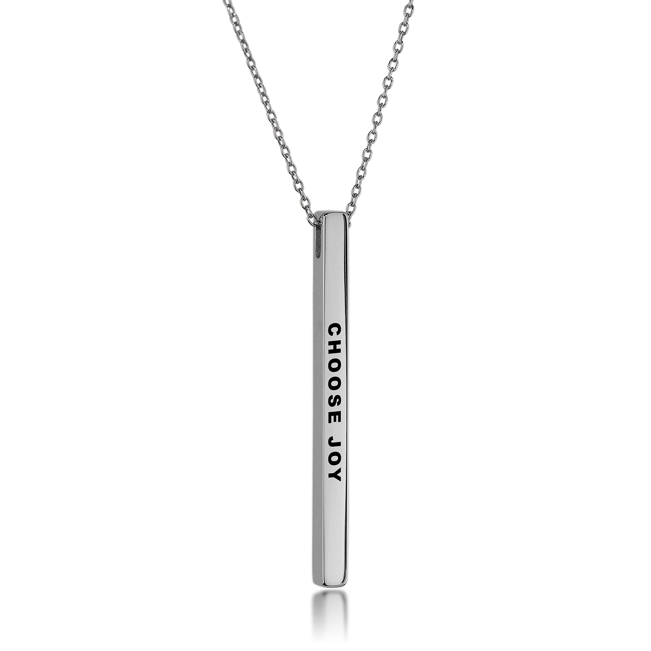 Dolceoro Inspirational Mantra Necklace, 42mm x 3mm Vertical Bar Pendant Jewelry, 316L Surgical Stainless Steel - NOT a Breathing Device