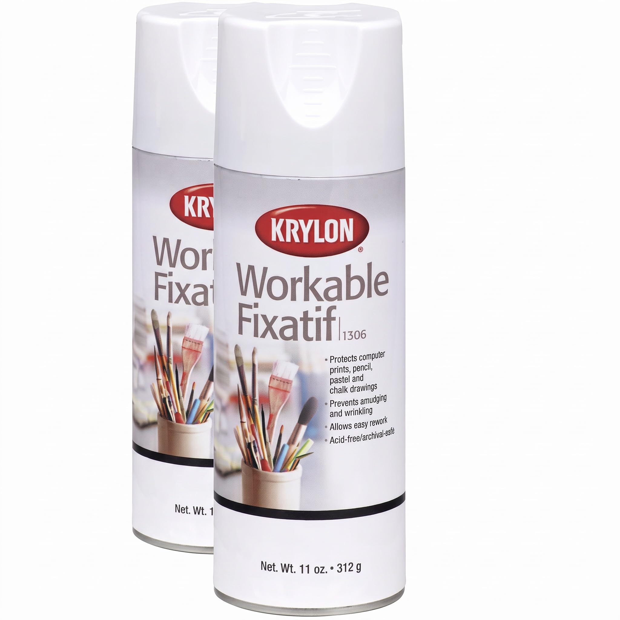 Krylon K01306 Workable Fixatif Spray Clear, 11-Ounce Aerosol,Matte (Pack of 2)