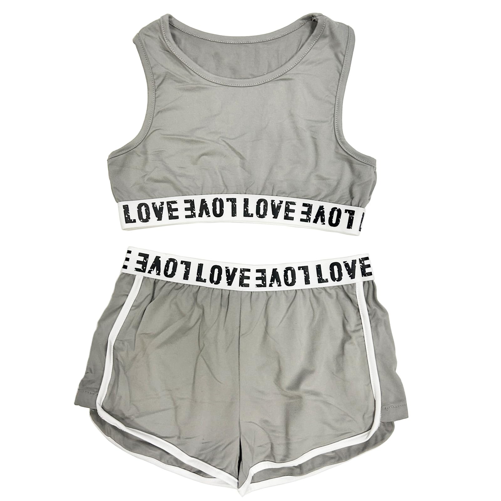 TACKTIMES 2Pcs Girls Sleeveless Crop Top with Shorts Outfit Set for Athletic Leotard Dancing Swimming Gymnastics Dancewear