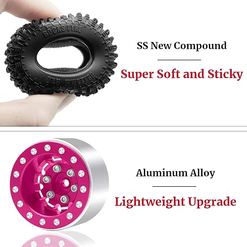 Miniatura 4 de OGRC - Ruedas 1.0, llantas de plato profundo, compensación negativa de 0.276 in, con neumáticos SS Nuevo compuesto 1.0 para Axial SCX24 Gladiator