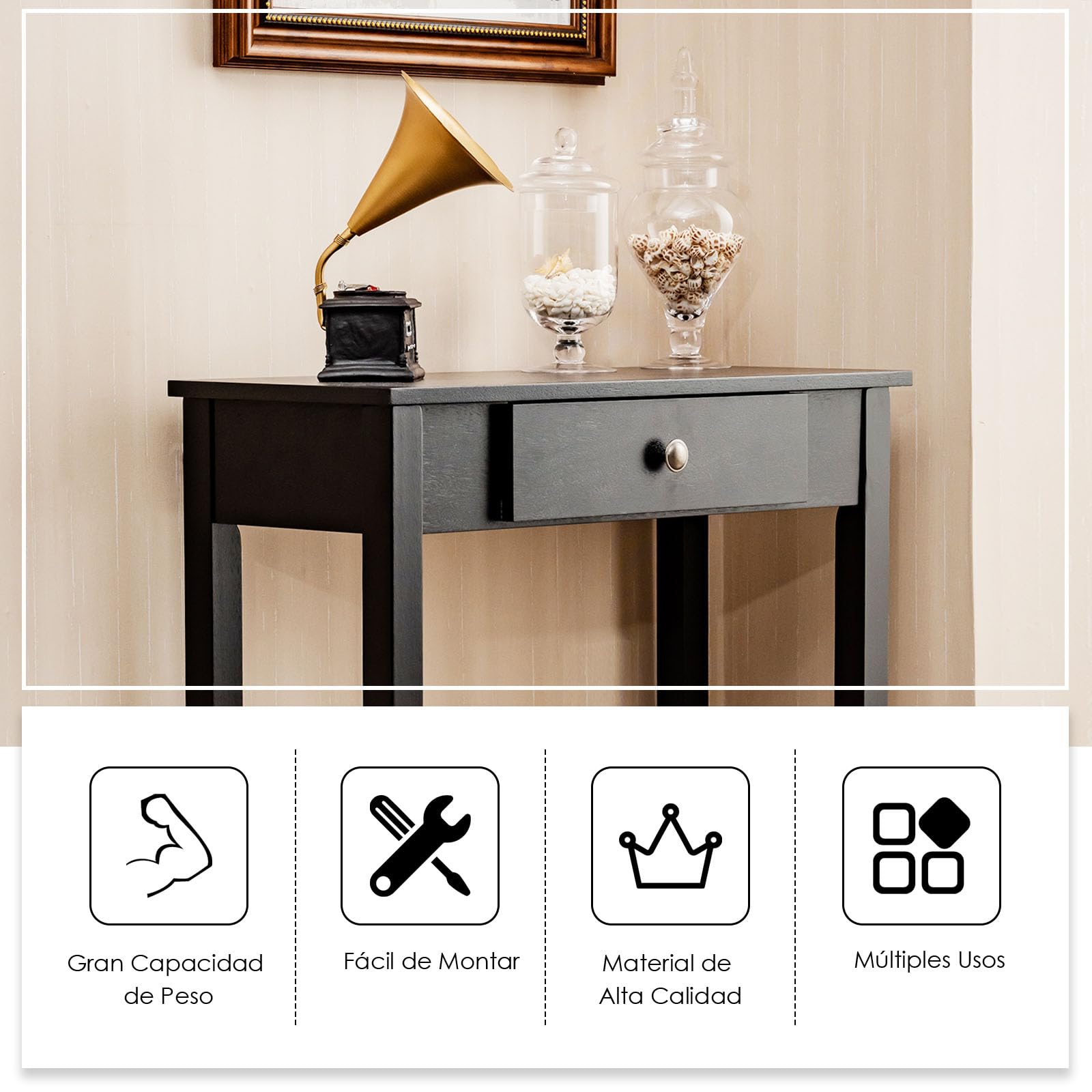 COSTWAY Recibidores de Entrada con Cajón, Consola Recibidor Estrecho de Madera, Mesa Consola Salon Pasillo Entrada, 71 x 30 x 71 cm (Negro)