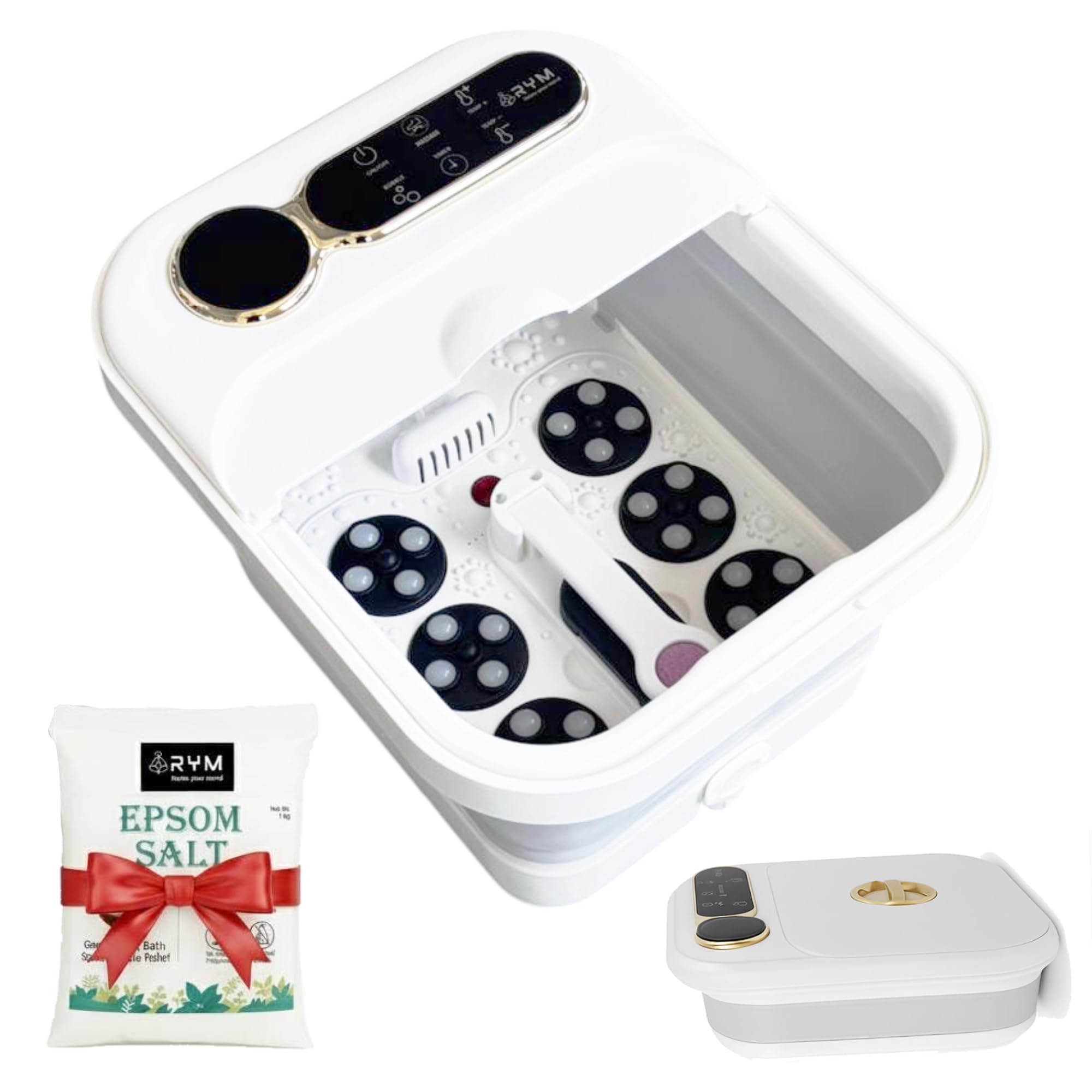 RYM Automatic 500W Foot Spa Massager with Heat & Callus Remover – Foldable Pedicure Foot Bath with 6 Removable Rollers, 24 Massage Nodes, Red Light, Digital Display, Adjustable Timer & Temperature Control | Pain Relief, Foot Care & Relaxation|Wireless Remote Control | Free Epsom Salt, 1-Year Warranty-image-30