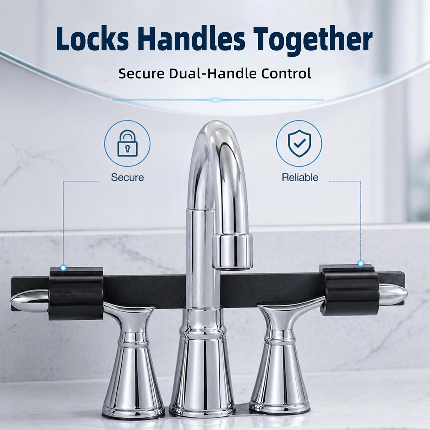 THOUSAND SUNNY Faucet Handle Lock for Child & Pet Safety, Faucet Lock for Two Handle Faucets Bathroom Kitchen Tool-Free Faucet Handle Lock