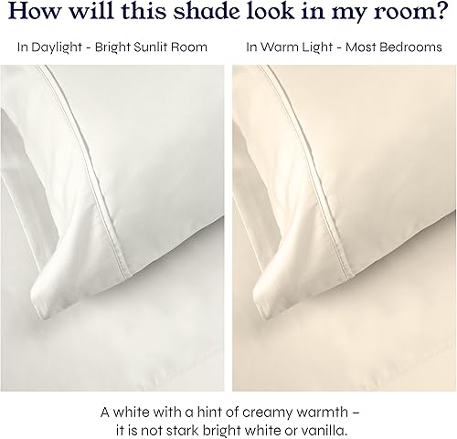 Miniatura 4 de Sábana encimera de 100% satén de algodón, 400 hilos, sábana suave, fresca y transpirable, solo la sábana encimera, tamaño matrimonial, marfil