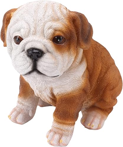 Miniatura 6 de Estatua de cachorro de bulldog inglés, decoración de escultura de bulldog resistente a la intemperie, encantadora para patio (bulldog sentado)