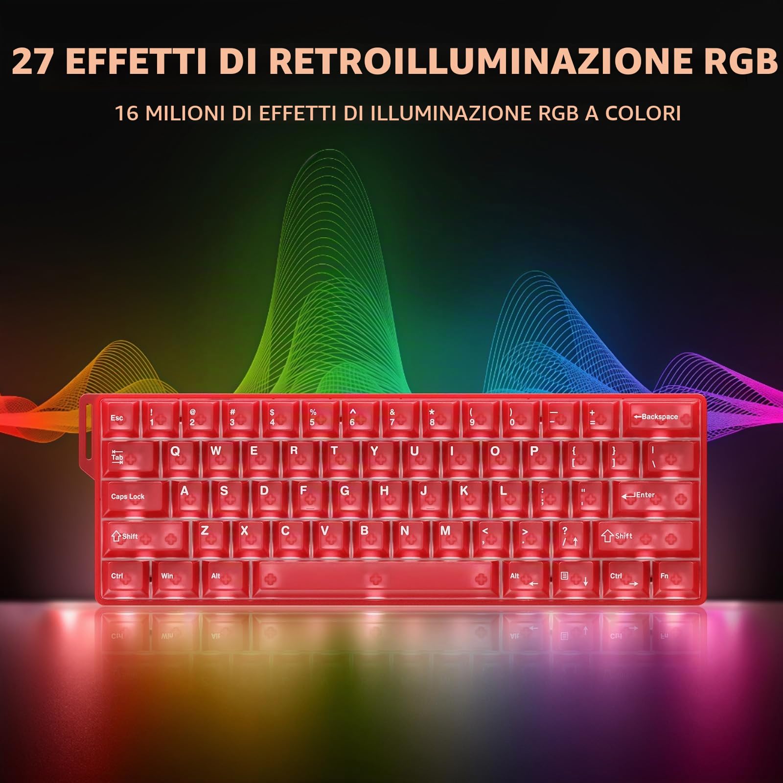 DAREU COOL60 tastiera gaming magnetica 8K Hz Rapid Trigger, tastiera cablata al 60% con tasti trasparenti, 15 modalità RGB, precisione RT di 0,01 mm, azionamento regolabile, per PC/Mac (rossa)