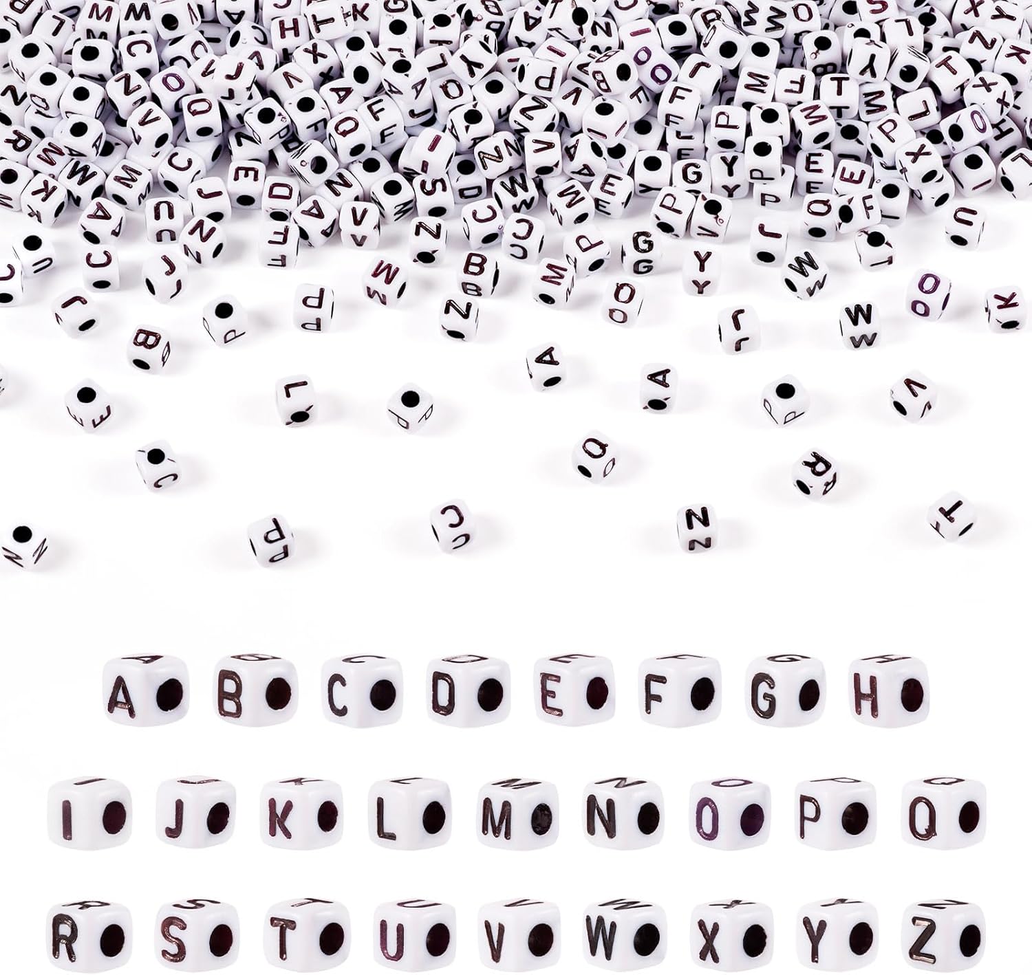 FASHEWELRY 1300Pcs Square Acrylic Letter Beads 4-5mm Cube Letter A-Z Alphabet Beads White Pony Beads for DIY Friendship Bracelet Jewelry Making