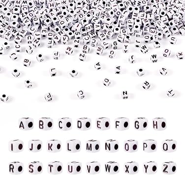 FASHEWELRY 1300Pcs Square Acrylic Letter Beads 4-5mm Cube Letter A-Z Alphabet Beads White Pony Beads for DIY Friendship Bracelet Jewelry Making