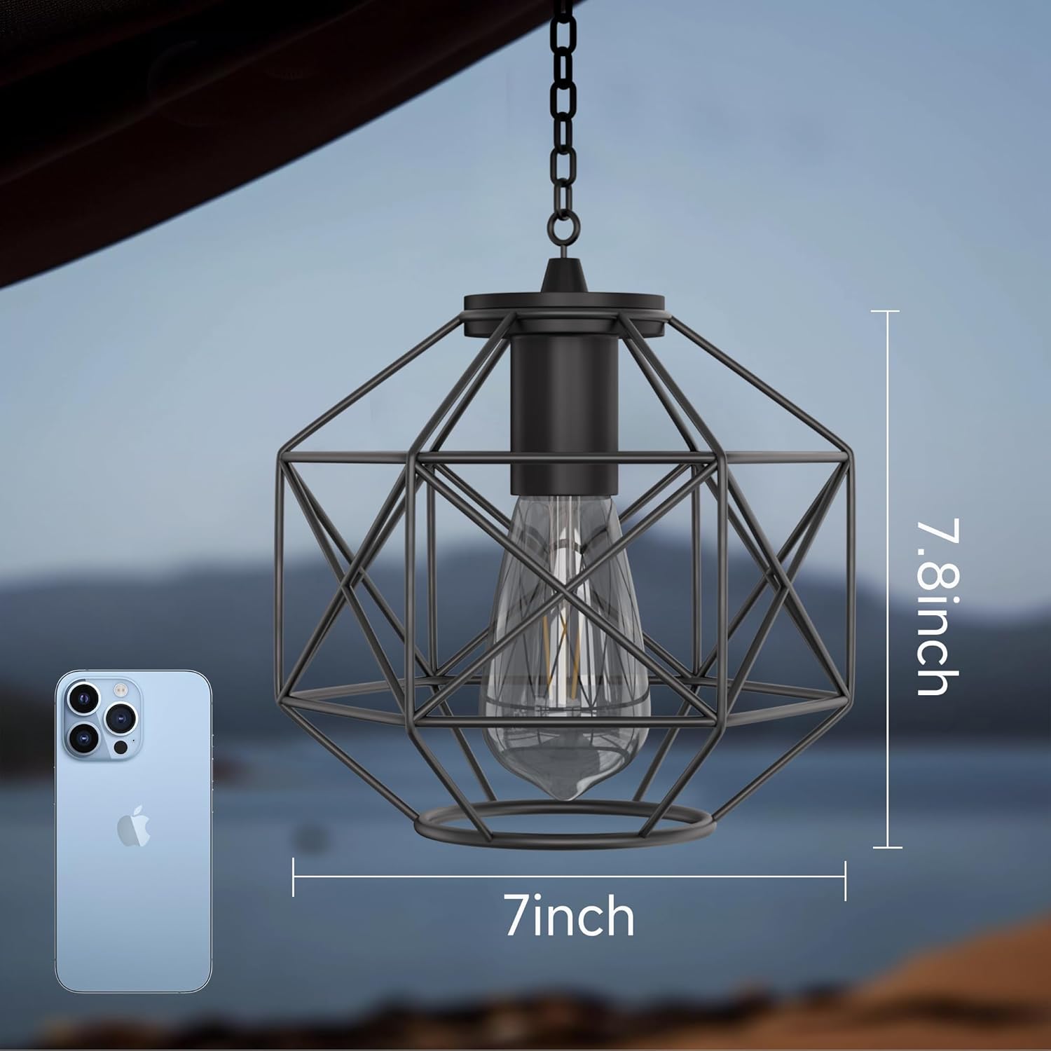 Hanging Solar Lantern,7.8′′×7′′Outdoor Solar Lanterns Waterproof Pendant Light Outdoor Chandelier for Gazebo Patio Porch Garden Barn Tree Pergola Decor