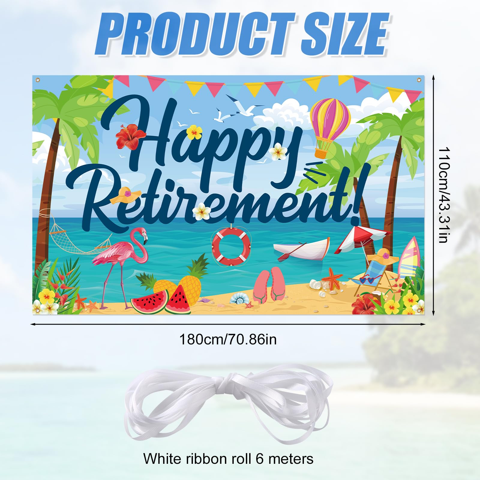 Summer Hawaii Beach Happy Retirement Banner, Hawaiian Retirement Party Decoration Background Congratulations Retired Backdrop Photo Booth Props Suitable for Summer Beach Theme Retirement Party - Image 2