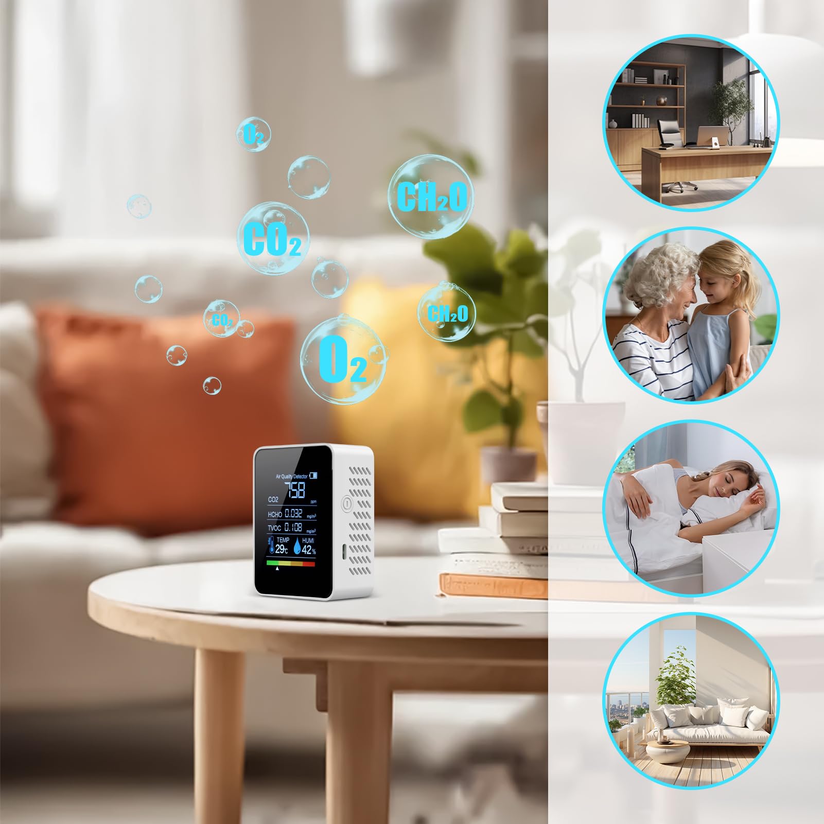 Generico de la qualité de l'air intérieur | Mesure de la qualité de l'air - Affichage clair et précis portable pour la détection de la chambre à coucher