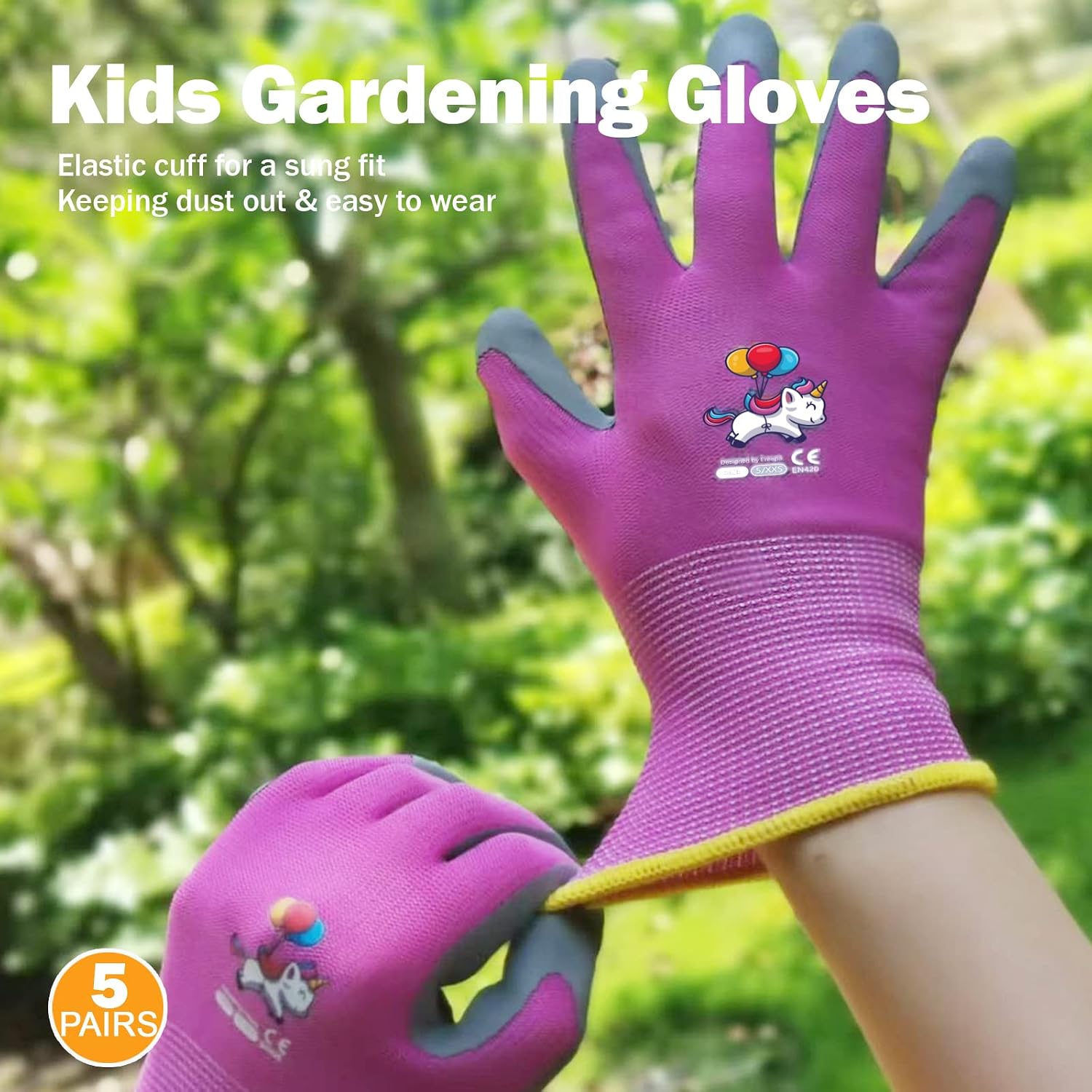 KDK 5 Pairs Kids Gardening Gloves Yard Work Gloves Children Soft Safety Rubber Coated Gloves for Toddlers Youth Girls Boys Children (6-8yr M) image 5